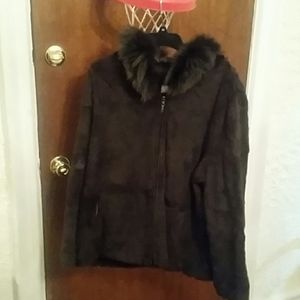 Chocolate brown rabbit fur hooded coat